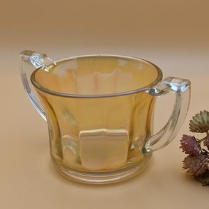 VTG MCM Marigold Carnival Glass Sugar Bowl